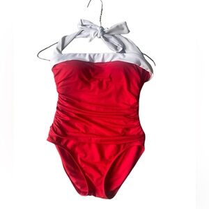 Ralph Lauren Red One-Piece Swimsuit with White Halter